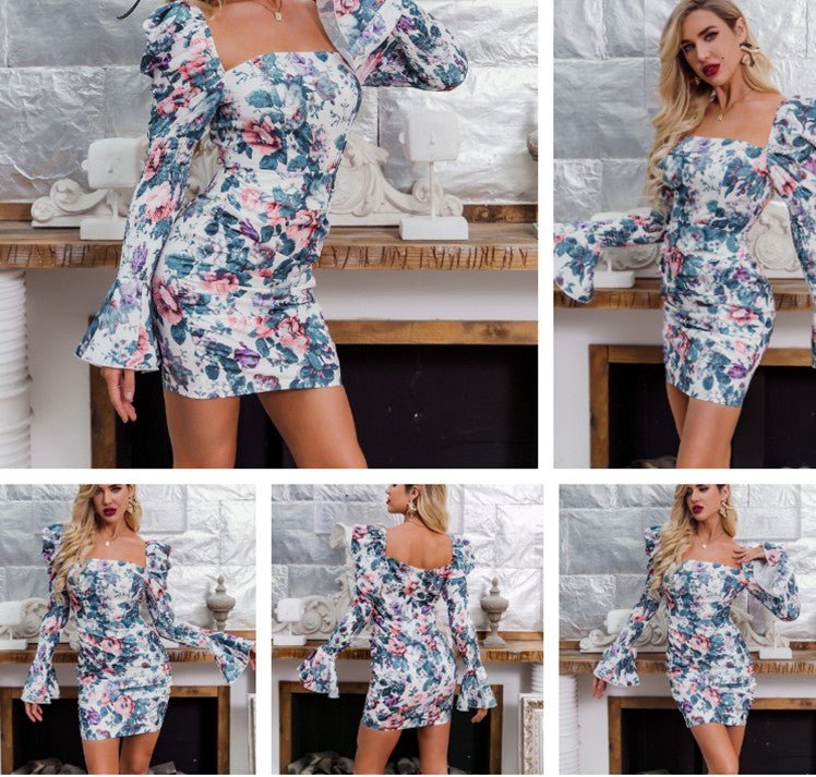 Printed flared sleeve hip skirt - GenStyle,