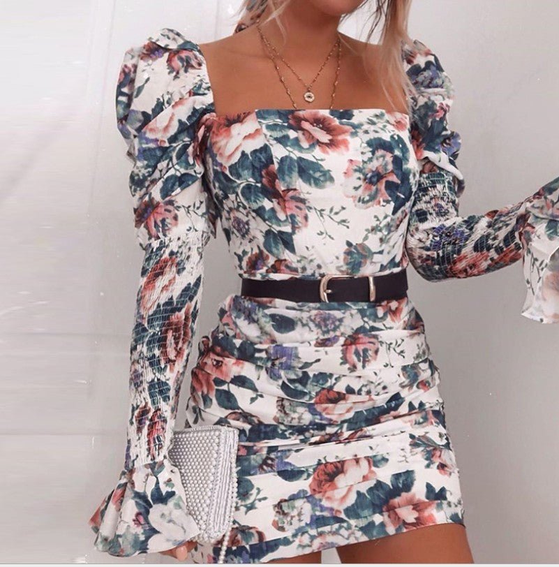 Printed flared sleeve hip skirt - GenStyle,