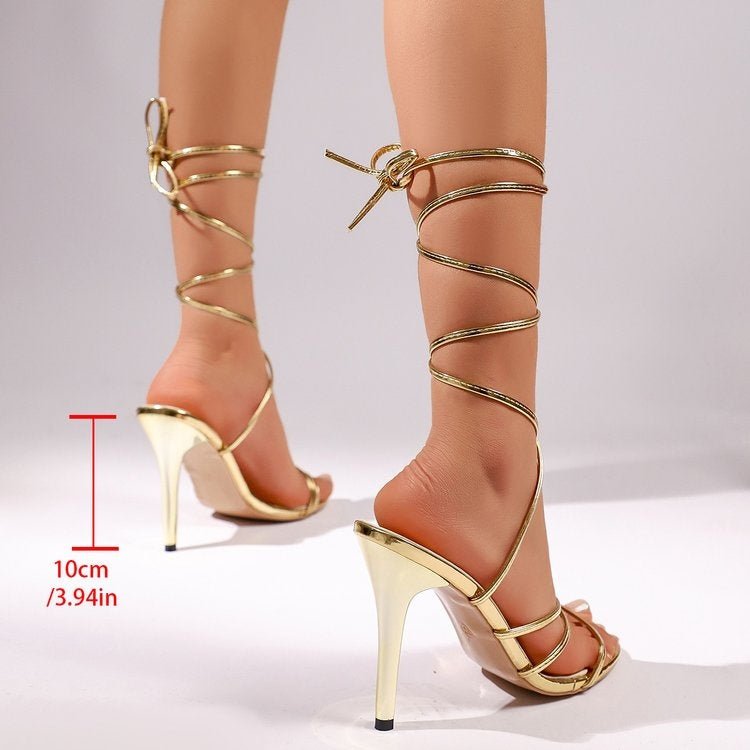 Women's Summer Stiletto Heel Roman Sandals, All - match Sexy Wrap - around Strap Roman Sandals - GenStyle,