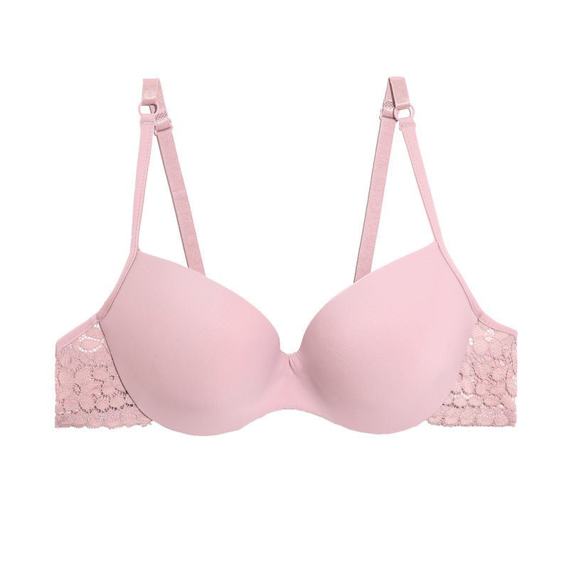Women's Underwear Gathered Lace Side Bra With Steel Ring - GenStyle,