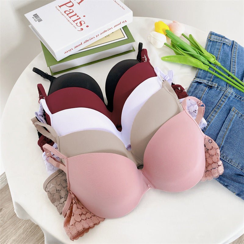 Women's Underwear Gathered Lace Side Bra With Steel Ring - GenStyle,
