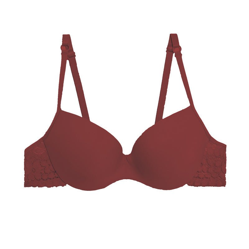 Women's Underwear Gathered Lace Side Bra With Steel Ring - GenStyle,