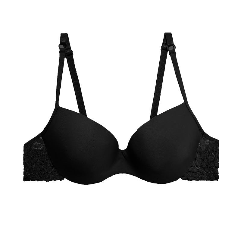 Women's Underwear Gathered Lace Side Bra With Steel Ring - GenStyle,