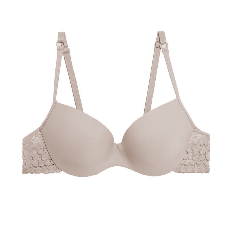 Women's Underwear Gathered Lace Side Bra With Steel Ring - GenStyle,