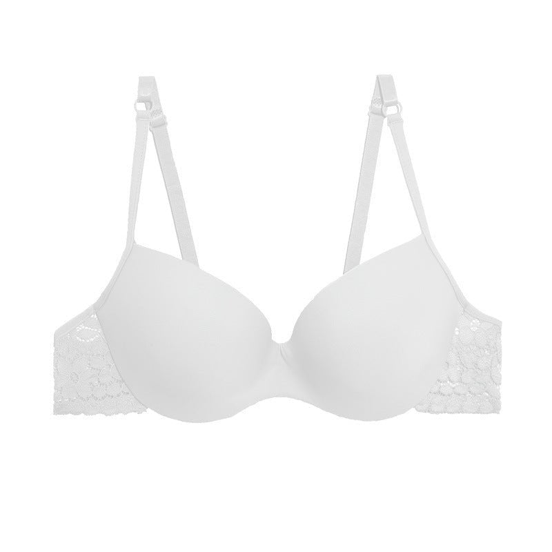 Women's Underwear Gathered Lace Side Bra With Steel Ring - GenStyle,